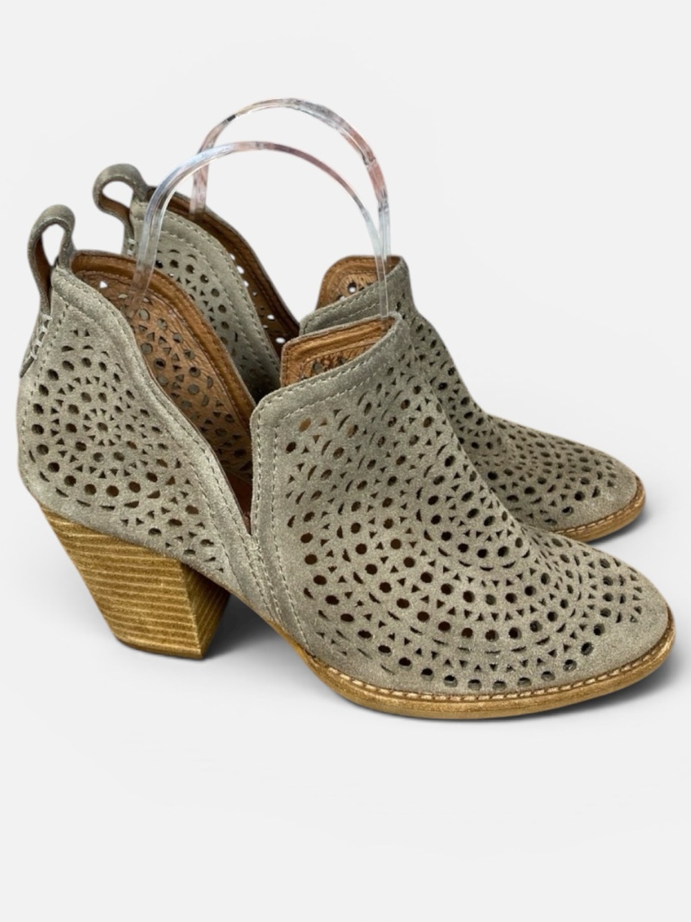 Jeffrey Campbell Olive Suede Laser-Cut Block Heel Booties